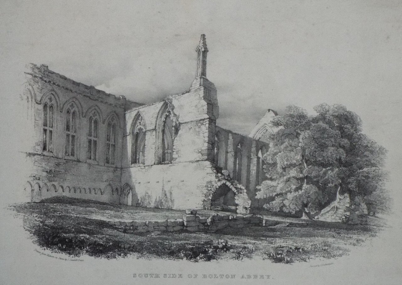Lithograph - South Side of Bolton Abbey. - Davis